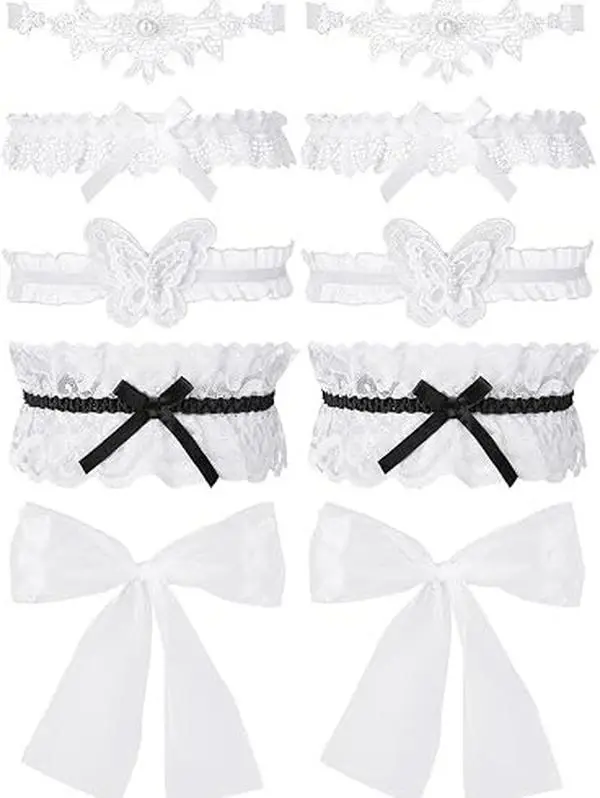 10 Pcs Wedding Garters for Bride Stretchy Lace Thigh Garters Belt Women Leg Ring for Bride Bridal Wedding Gift, 5 Style