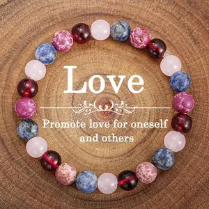 Love Natural Crystal Bracelet - Rose Quartz, Garnet & Sodalite for Self-Love & Romantic Connection