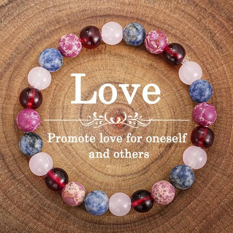 Healing Crystal Jewelry, Handmade Mixed Colors Energy Bracelet with a Natural Crystal and Stone Mix of Rose Quartz, Garnet & Sodalite for Self-Love and Romantic Connection