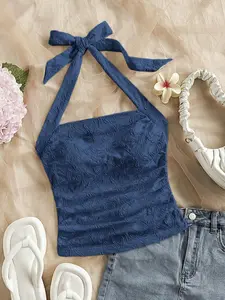 SAMPLEI Women's Vacation Ocean Starfish Graphic Halter Neck Side Ruched Camisole