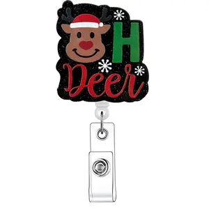 Christmas Themed Retractable Badge Reel, Acrylic ID Holder with Clip for Nurses, Doctors, Students & Office Staff, Identification Badges & Supplies