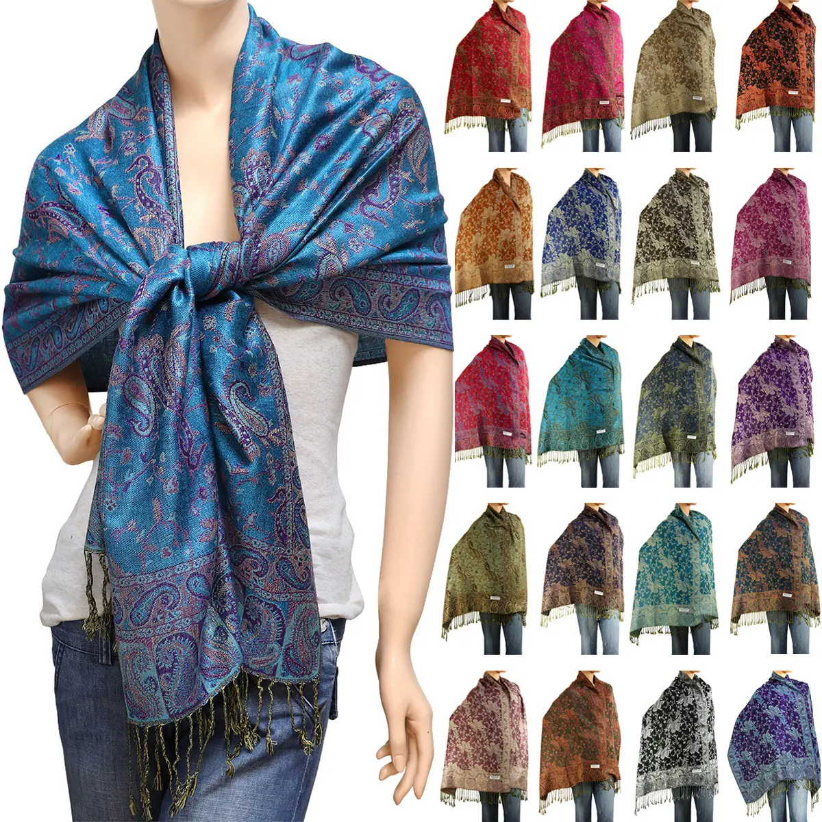 Falari Women's Reversible Paisley Pashmina Shawl Wrap Scarf 80" x 27"