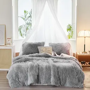 3- Plush Shaggy Comforter Set,  Size Luxury Faux  Sherpa Reversible Bedding Comforter Set, Ultra Cozy Warm Fluffy Bedding Set for Winter (Light Gray, 100x88 inches)