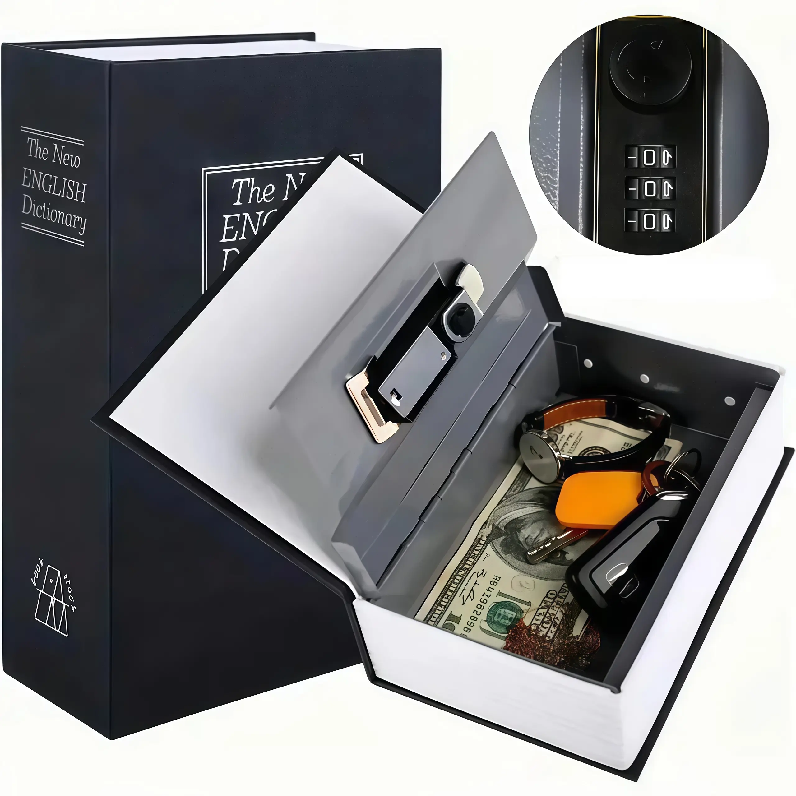 Book Style Storage Box with Lock, Desktop Storage Organizer for Home Office, Desk Organizer for Office Supplies, Hidden Document Storage Case, Slim Desk Storage Box for Cards, Passport, Jewelry, Cash and Small Items