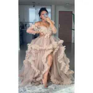 Custom Tulle Robe Off Shoulder in Nude