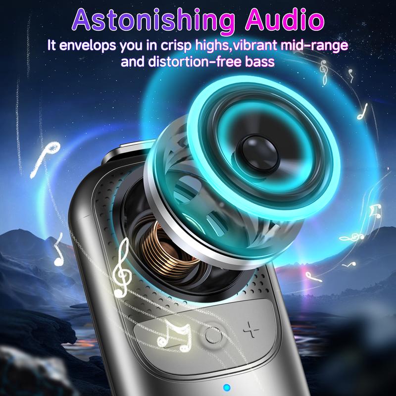 Waterproof Clip-On Bluetooth Speaker – 10H Playtime, Wireless Hands-Free Calls & Music for Work, Hiking, Running, Outdoors