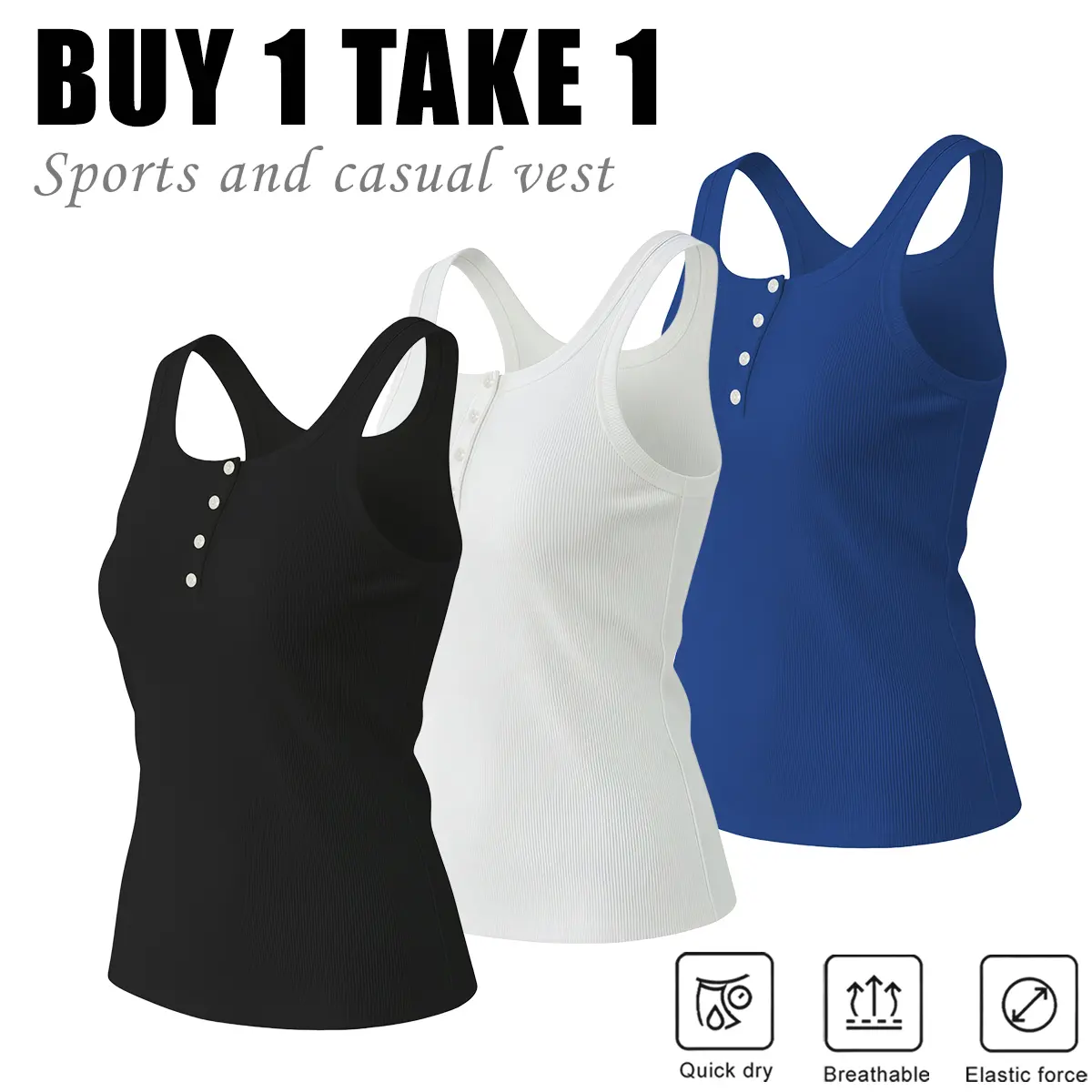 BUY 1 TAKE 1! Ribbed Sports & Casual Tank Top Quick Dry Breathable Stretchable Vest for Active & Casual Wear Dry Fit Wicking Workout Apparel