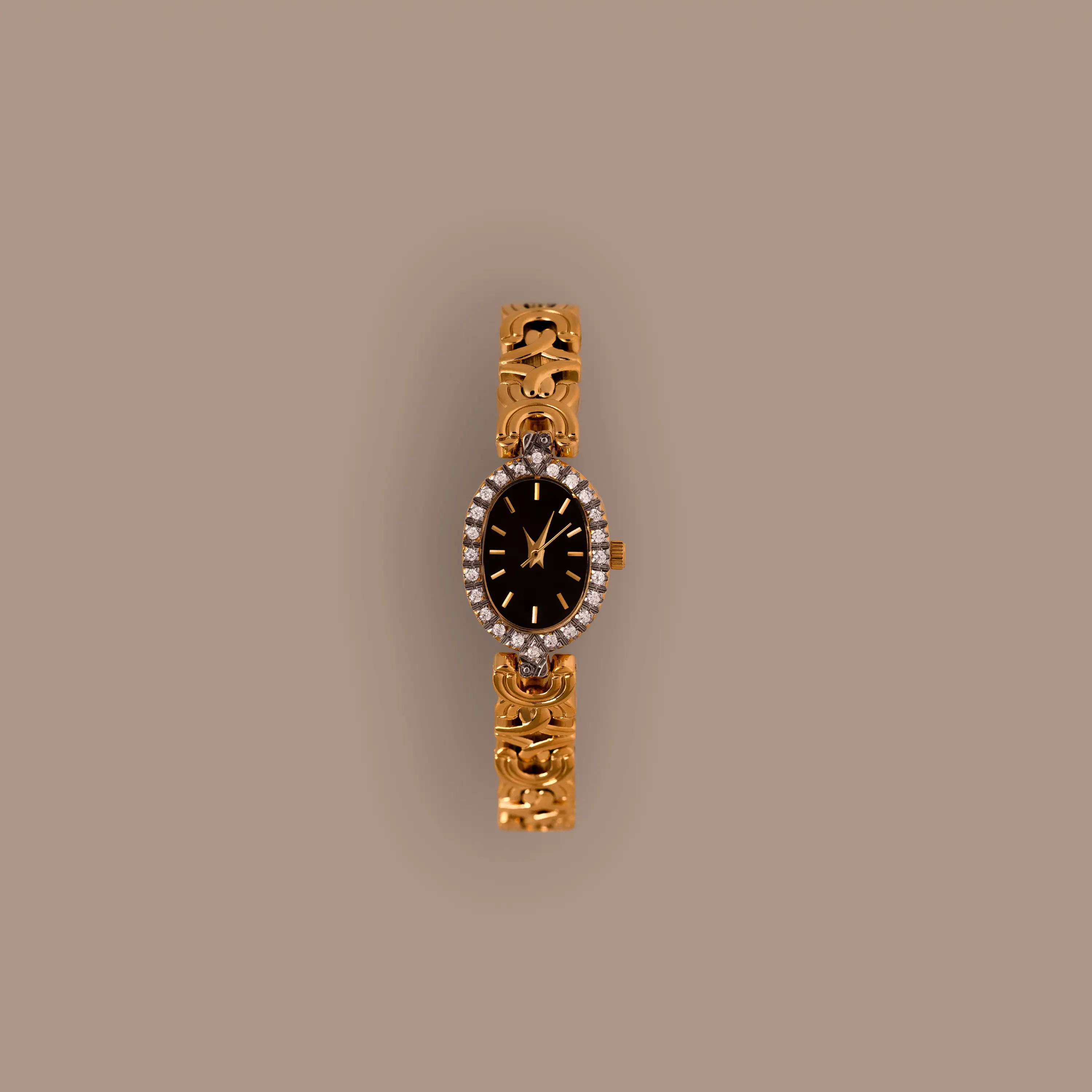Pave Onyx Timepiece by Caitlyn Minimalist - Dainty Black Onyx & Diamond Watch in 18K Gold - Vintage Jewelry - Gift for Her