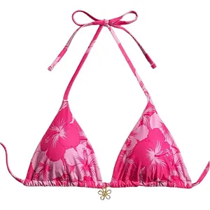 Floral Halter String Triangle Bikini Top for Women Bathing Suit Swim Top