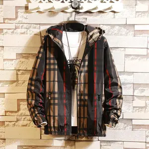 Jacket Slim-Fit  All-Matching Spring Men's Plaid Coat Hood Clothes