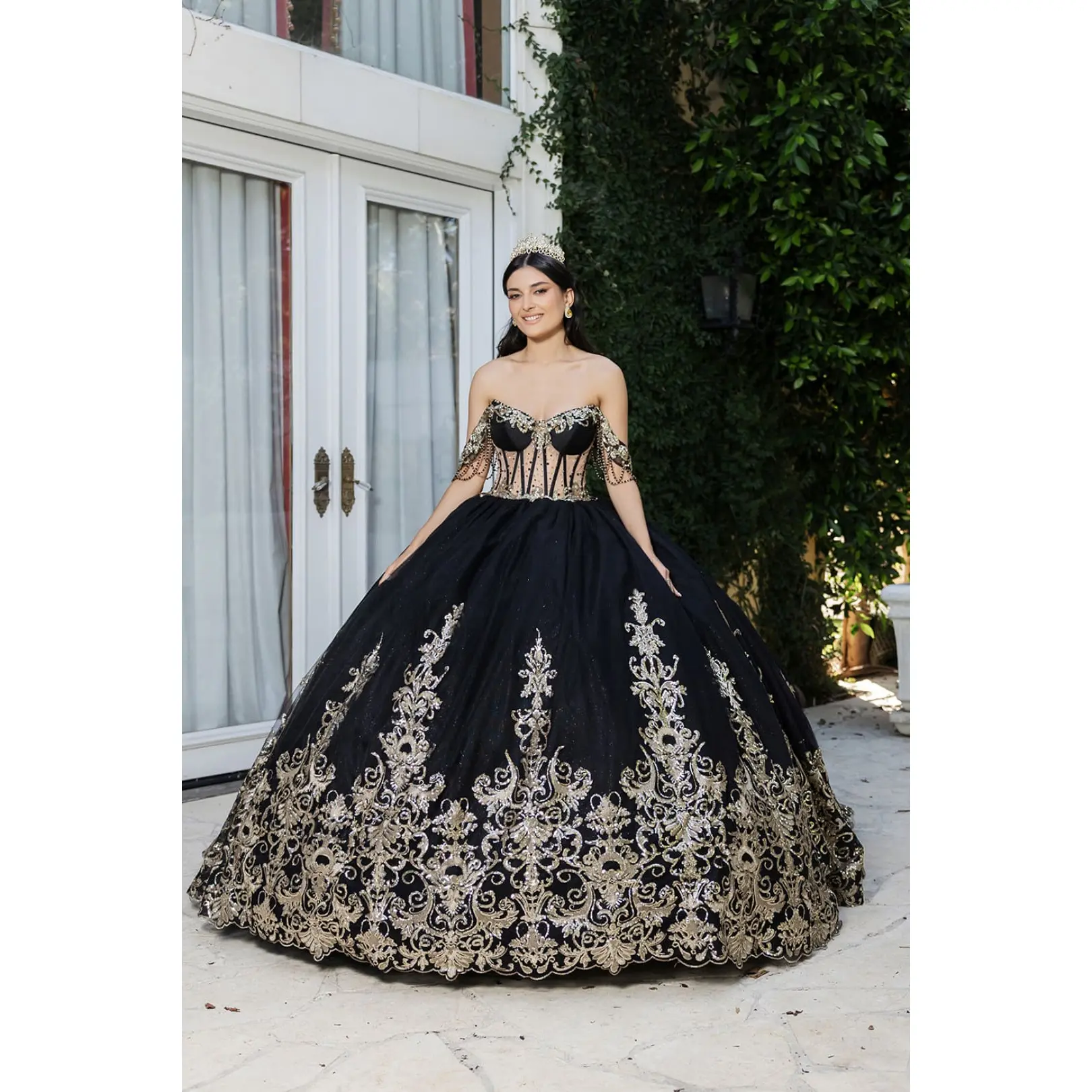 Plus Size Ball Gown in Black/Gold | Formal Quinceanera Dress by LK267