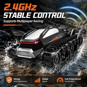 Remote Control Amphibious Tracked Vehicle, 2.4GHz RC All Terrain Tank Car with Front Wheelie Action, Moisture-Resistant Crawler Toy for Land & Water, Powerful Motor Off-Road Vehicle for Kids Boys Adults
