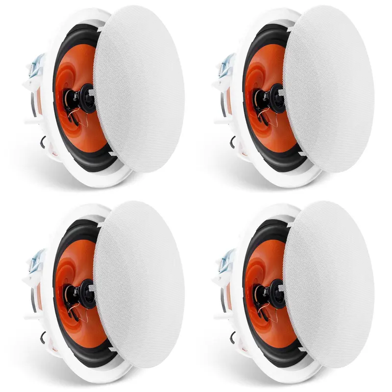 VEVOR 4 PCs 8in Compact Crystal Audio Ceiling Speakers Kit, 100W Flush Mount Ceiling-In-Wall System, 8 Ohms Impedance, 89dB Sensitivity, 68Hz-20kHz, 9.2in ABS Build, Amplifier/Receiver/Cable Management Compatible for Bedroom, Kitchen Audios