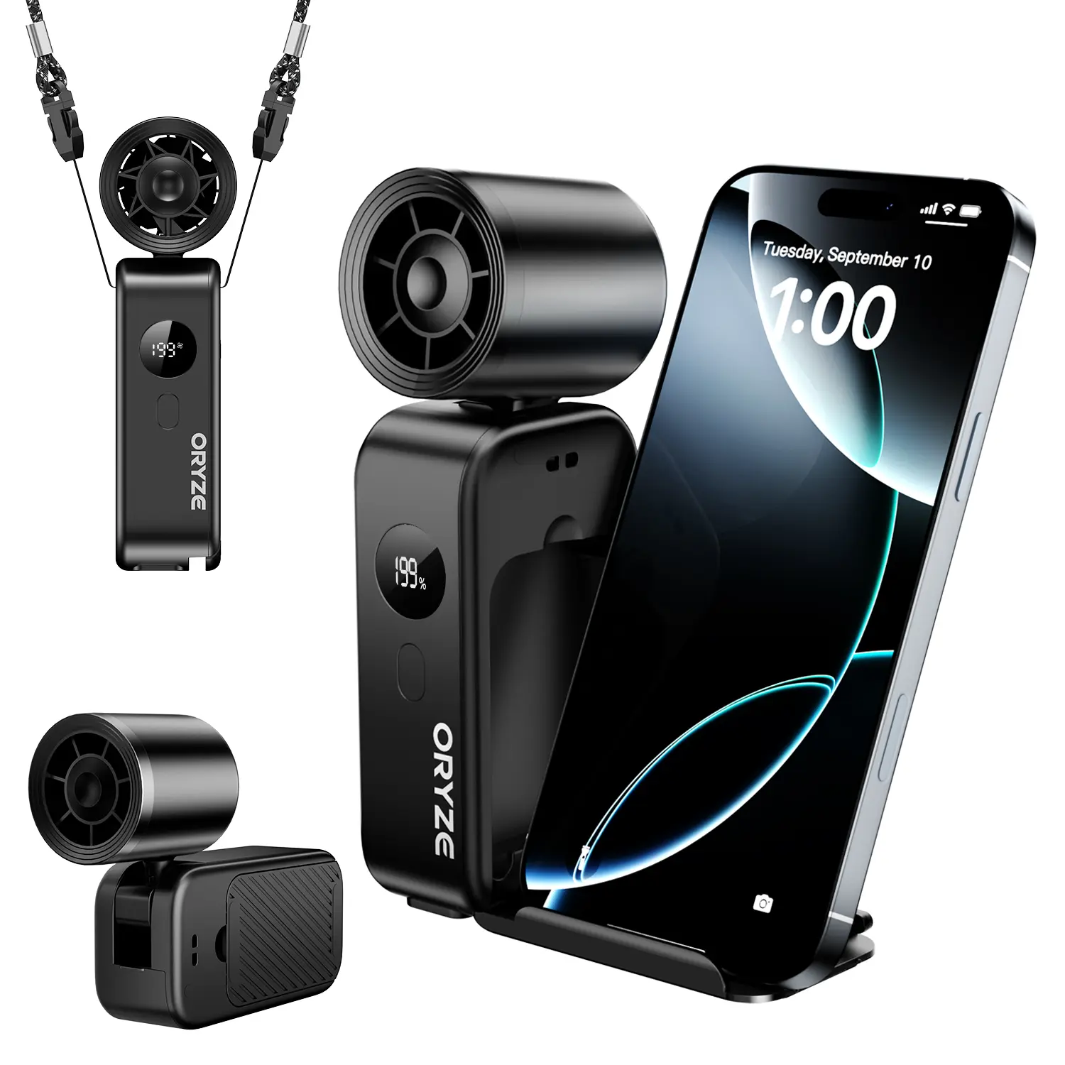 Mini Handheld Turbo Fan: Phone Stand, Neck Strap, Waist Clip, Rotatable, Foldable & Handheld. 5000mAh Long Battery Life. For Commuting, Cycling, Hiking & Outdoor Activities  Summer Essential. BackToSchool
