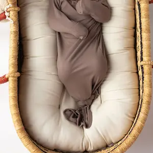 Three Little Tots Cocoa Rich Brown Ribbed Knotted Newborn Baby Gown Sleeper for Ultimate Comfort and Effortless Care