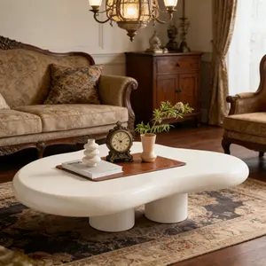 Cute Irregular Cloud Coffee Table, White Wooden Table with 4 Legs, Modern End Table for Living Room Home Household