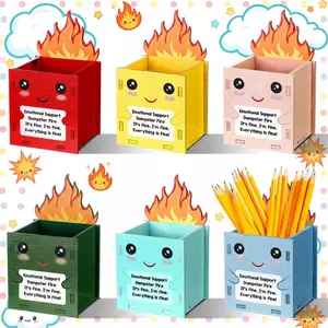 6 count Dumpster Fire Pencil Holder Wooden Pencil Dispenser for Classroom Teacher Appreciation  Bulk  to School Dispenser Storage Organizer for Classroom Office Desk