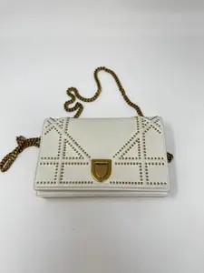 Pre-owned Christian Dior Calfskin Leather Shoulder Bags Diorama Wallet On Chain White Shoulder Bags, Handbags B20 74