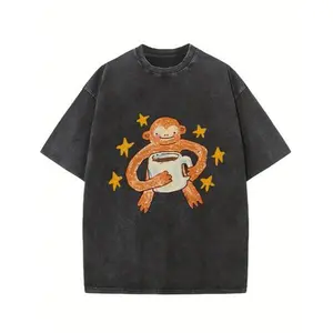 Star Monkey Unisex Vintage Washed Tee, Vintage Distressed Coloful Washed Tee- Wash Shirt - Natural Theme Unisex Streetwear Valentine's Day Valentine's Day gift hooded sweatshirt round-neck sweatshirt