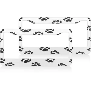 Black Dog Paw Pattern License Plate Frame Universal Automotive Accessories Cars Decor with 2 Holes and Screws Fits Us Standard License Plates 12.2x6.3 Inch Set of 2 pieces