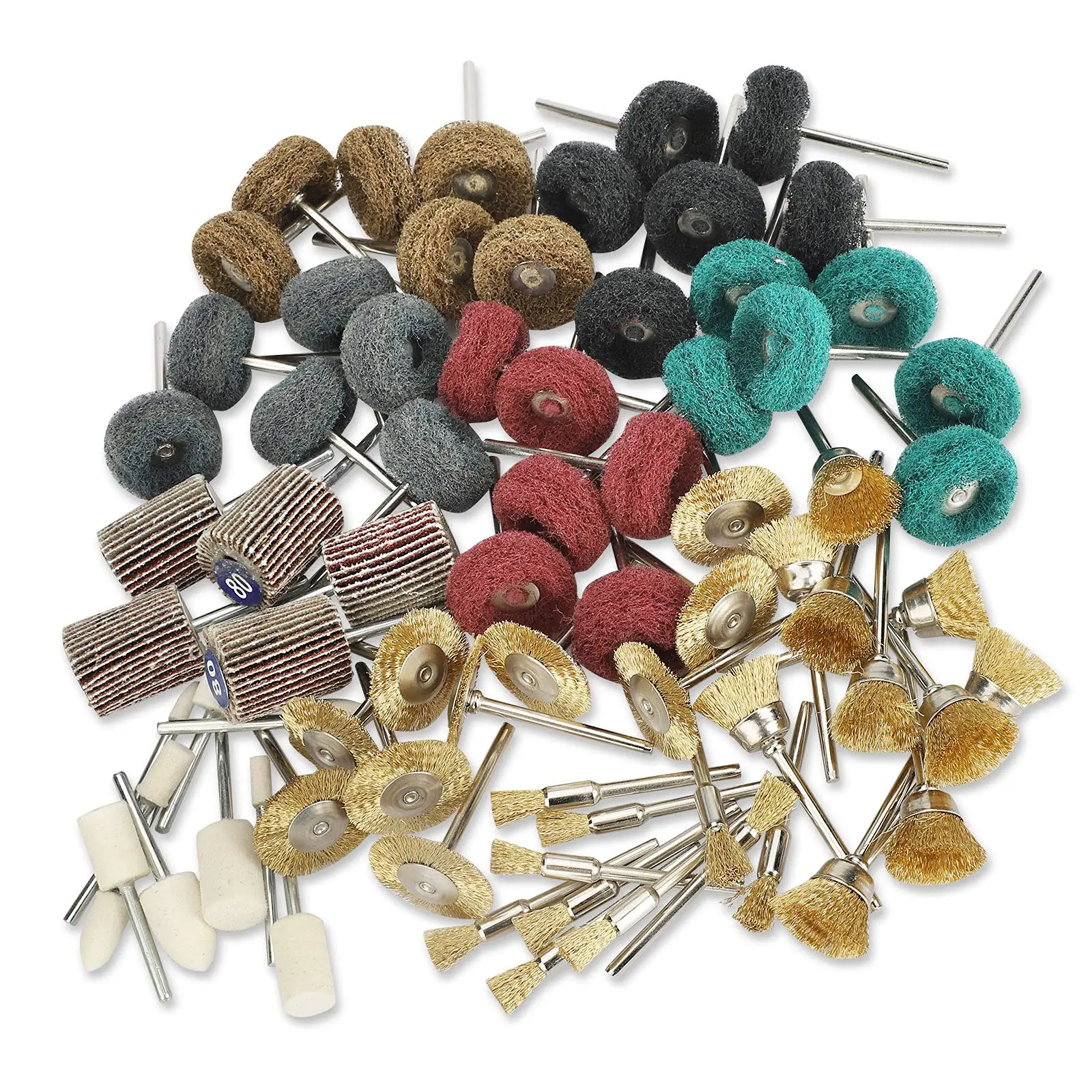 [Hand Tools Kits] 75Pcs Mini Polishing Kit,Polishing Bit Abrasive Buffing Wheels Wire Brushes Flap Wheels Set for Rotary Tool,1/8" (3mm) Shank