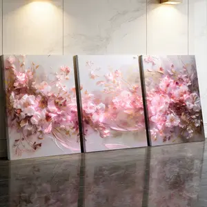 3 Counts Wooden Framed Canvas Painting, Elegant Pink Floral Blossom Images, Exquisite Poster, Perfect Gift, Decor For Living Room, Bedthroom, Modern Art, Fashion Family Poster, Wall Art Decoration