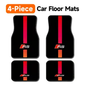 4-Piece Audi RS Car Floor Mats, Universal Fit All Weather Heavy Duty Automotive Floor Liners, Black Anti-Slip Stain Resistant Durable Carpets with Red RS Stripes Graphic, Easy to Clean Front & Rear Foot Mats for Most Cars, SUVs, Trucks & Sedans