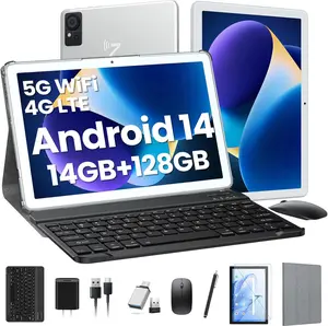 Tablet with Keyboard, 2025 Android Tablets 14GB+128GB+1TB Expand, 10.1 Inch Tablet Octa-Core 2-in-1 Tablets with Incell Screen,5G WiFi & 4G LTE,7000 mAh,Face Unlock,Mouse,Case