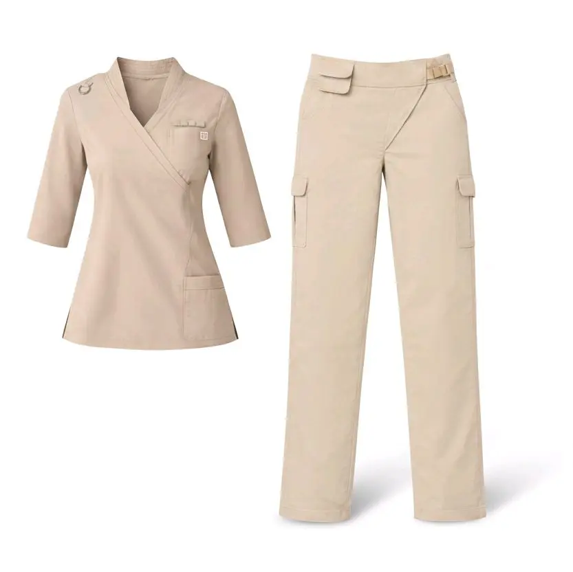 Elevated Wrap Scrub Set with Pleated Collar & Criss-Cross Waist for Women's Medical Uniforms