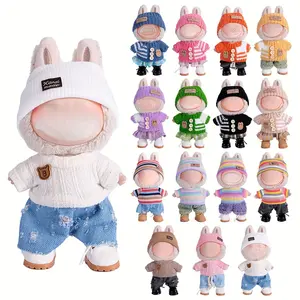 6.69inch Labubu Doll Clothes for buLabu with 3 Outfits - Stylish Fisherman Hat & Sweaters & Pants or skirt Set for 6.69inch Dolls, Adorable buLabu Accessories for Play & Display (Not Included shoes & Doll)