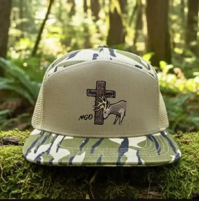 Christian Deer Cross Jesus Save Embroidered Trucker Hat, Camo Hunting Mesh Snapback Cap, Faith Deer Antler Cross Hat, Outdoor Christian Gift for Men