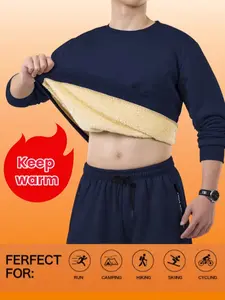 Men's Warm Round Neck Lamb Fleece Lined Pullover Sweater, Soft Comfortable, Ideal for Winter Casual Wear, Outdoor Activities, Daily Style