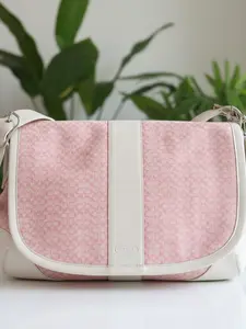 Pre-owned COACH LEATHERWARE EST. 1941 canvas and leather Crossbody Bags Coach Pink Signature Canvas & White Leather Large Soho Messenger