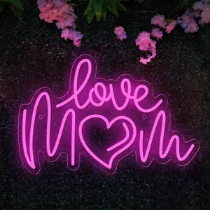 Love Mom Neon Sign, USB Powered LED Neon Light with Dimmer Switch, Decorative Neon Sign for Home, Bedroom, Living Room, Gift for Wife, Mother, Grandmother