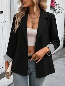 Women's blazer collar casual everyday blazer with contrasting colors and stripes design coat