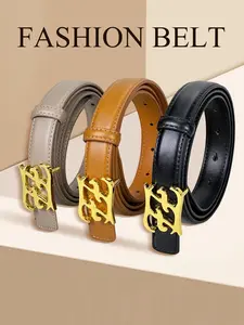 Fashion Letter Pattern Belt, Adjustable Women's Waistband for Business Casual, PU Material, All Seasons, Snap Buckle Style