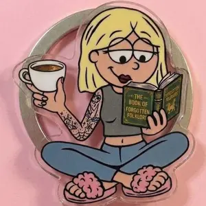 Reading Girl with Coffee and Tattoos Acrylic Magnetic Phone Grip, Aesthetic Book Lover Phone Stand, Cozy Bookworm Gift