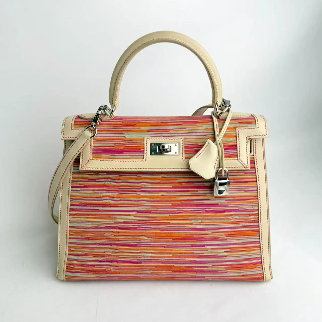 Pre-owned HERMÈS Calfskin Crossbody bags Hermes A LIMITED EDITION BEIGE CALF BOX LEATHER & ROSE VIBRATO SELLIER KELLY WITH PALLADIUM HARDWARE