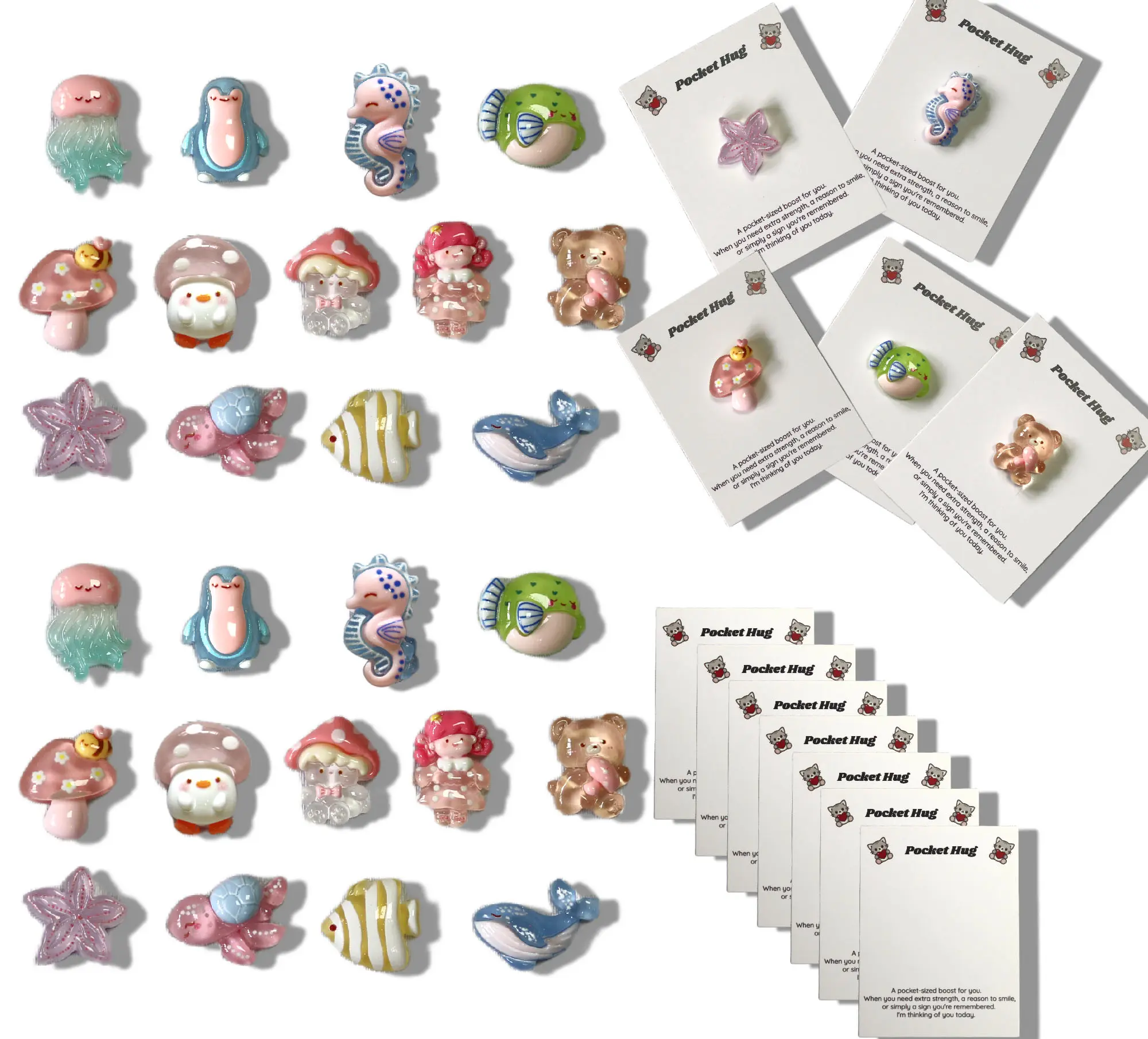 NOTIONSLAND 26-Pcs Pocket Hug Mini Mom Gifts Set - Hand-Painted Resin Mushroom Chick Animals with Encouragement Cards, Unisex Party Favor, Grad Party Favor, Birthday Gifts Basket Filler, Variety Party Pack