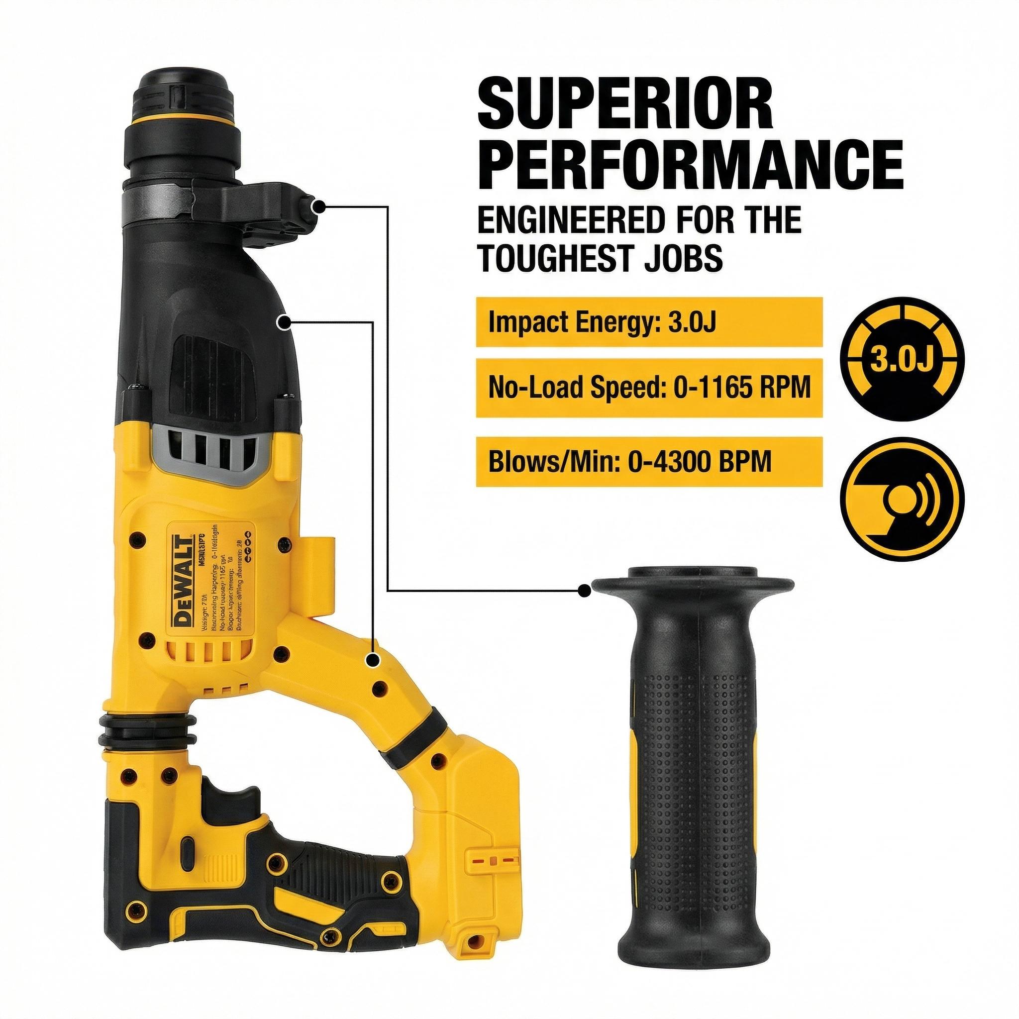 Dewalt DCH263 Rotary Hammer Drill Kit With Battery And Charger For Concrete Drilling And Construction Work Electric Tool With Brushless Motor 3.0J Impact