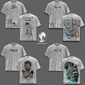 COLLECTION My Hero Academia T-Shirt – Deku & Bakugo Vintage Washed Oversized Anime Graphic Tee, Anime Streetwear Casual, Heavy Cotton Unisex Crewneck, Manga-Inspired Shirt, Gift for Anime Fans