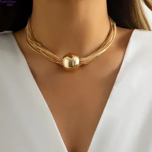 Punk Multi-Layer Chain Stackable Necklace Geometric Ball Pendant Choker Bold Exaggerated Style Minimalist Niche Design Adjustable Clavicle Chain Trendy Streetwear Aesthetic Jewelry for Women Party Daily Street Outfits Hip Hop Fashion Statement Necklace