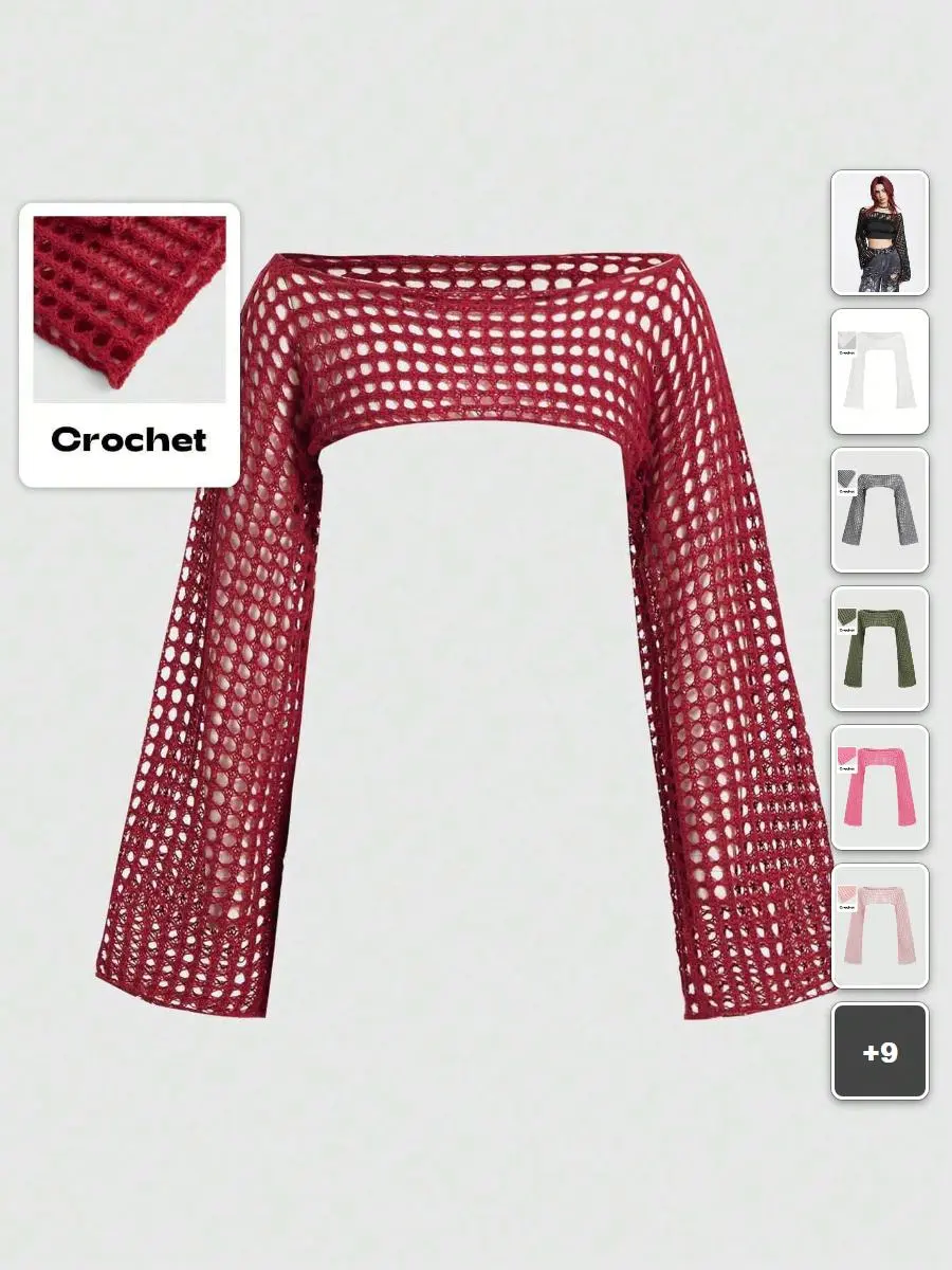 LACEX Crochet top hollow knit off shoulder short pullover Y2K streetwear