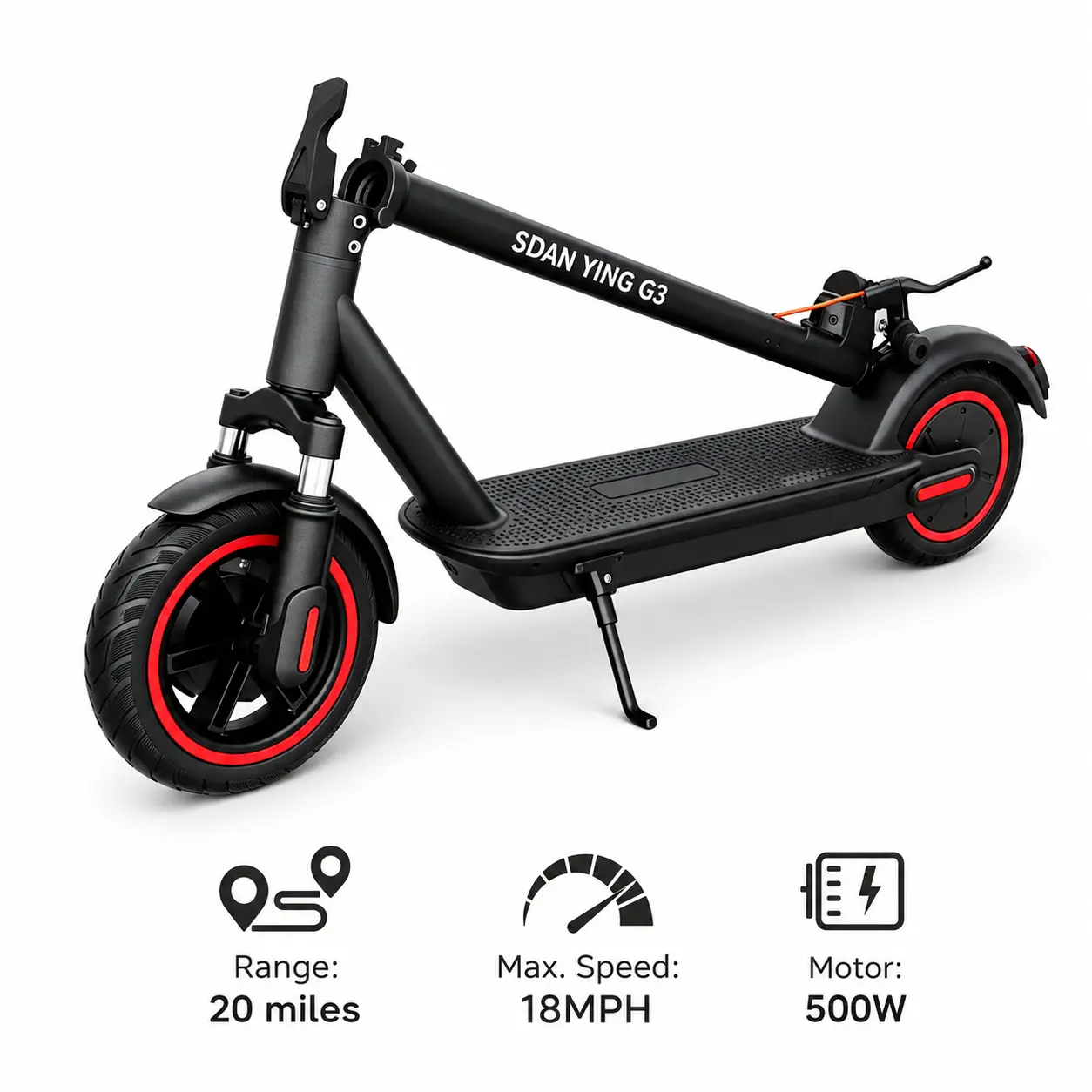 Unisex Adult Foldable Portable Compact Electric Scooter for Commuting & Urban Riding, 500W Peak Motor, 18 MPH Top Speed, 20 Mi Max Range, Front Drum Brake, Rear Brake, Lightweight Design, Rear Braking