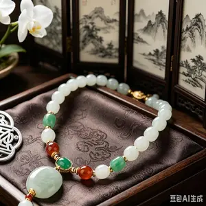 Traditional Chinese Style Jade Charm Bracelet, Serene Natural Stone Jewelry