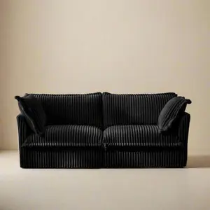 Fluffy 2-Seat Corduroy Modular Sofa – Black, Washable Couch