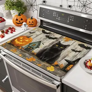 Soft Electric Stove Cover Cook Top Panel Protector Pad, Cute Cat Bat Pumpkin Design, Scratch Resistant, Easy to Clean, Multi-Purpose Kitchen Cover.Halloween, Thanksgiving, Autumn Decorations