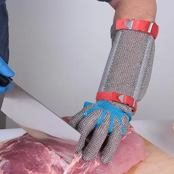 【For butcher, seafood processing, meat cutting】15CM Long Cut Resistant Stainless Steel Metal Mesh Chainmail Glove Butcher Glove