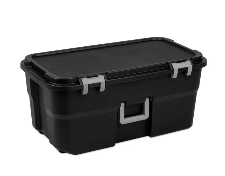 Black Heavy-Duty Plastic Footlocker, Large Lockable Storage Trunk with Wheels - Home Organizer Storage Bin with Lid
