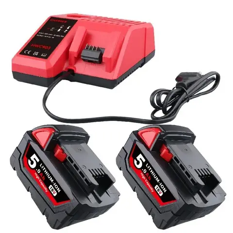 2-Pack 5.0Ah Lithium Ion Replacement Battery & Charger Combo for Milwaukee M18 18-Volt Cordless Power Tools